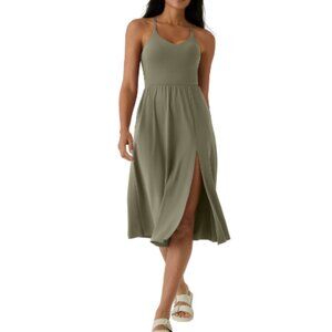 Halara Womens Medium Everyday Midi Chill Dress La Land Withered Green